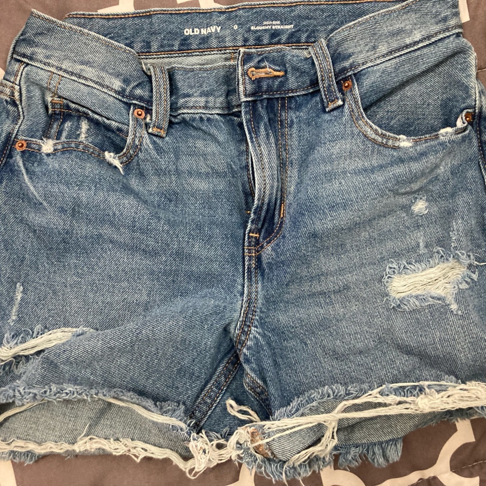 Distressed jean shorts